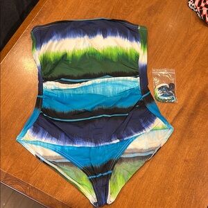 Tommy Bahama Blue and Green One Piece Swimsuit